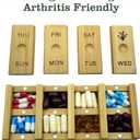 7-Day Bamboo Weekly Pill Organizer for Medicine Supplement, Arthritis Friendly Wood Pill Case Box for Vitamin, Daily Portable Travel Pill Holder Dispenser Container Keeper