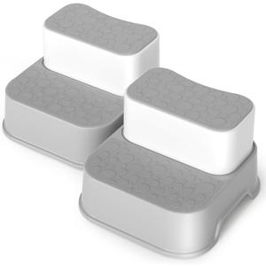 Step Stool for Toddlers, 2-in-1 Kids Step Stool for Bathroom Sink Kitchen Cabinet Bedroom Nursery Room, Non-Slip Sturdy Baby Child Toilet Potty Training Step Stool (2-Pack Grey)