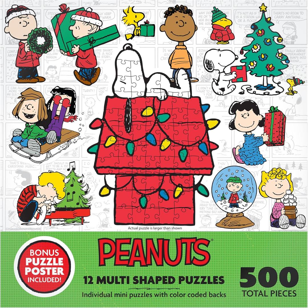 RoseArt - Mini Shaped Multipack - Peanuts Holiday Friends - 500 Piece Jigsaw Puzzle for Adults