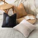 Laolitou Set of 2 Boucle Pillow Covers 18x18 Inch with Faux Leather Accents Pillow Cases Cosy Soft Couch Cushion Covers for Sofa Couch Bed Chair Bedroom Living Room Home Decor, Charcoal Black