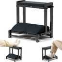 Double Step Foot Rest for Under Desk at Work,Adjustable Wooden Foot Stool with 4 Heights, Ergonomic Desk Foot Rest with Cushion for Office, Gaming & Study (Black)