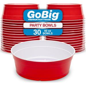 GoBig Red Party Cup Bowls - Large Disposable Plastic Bowls - 22 oz or 60 oz Pack of 10