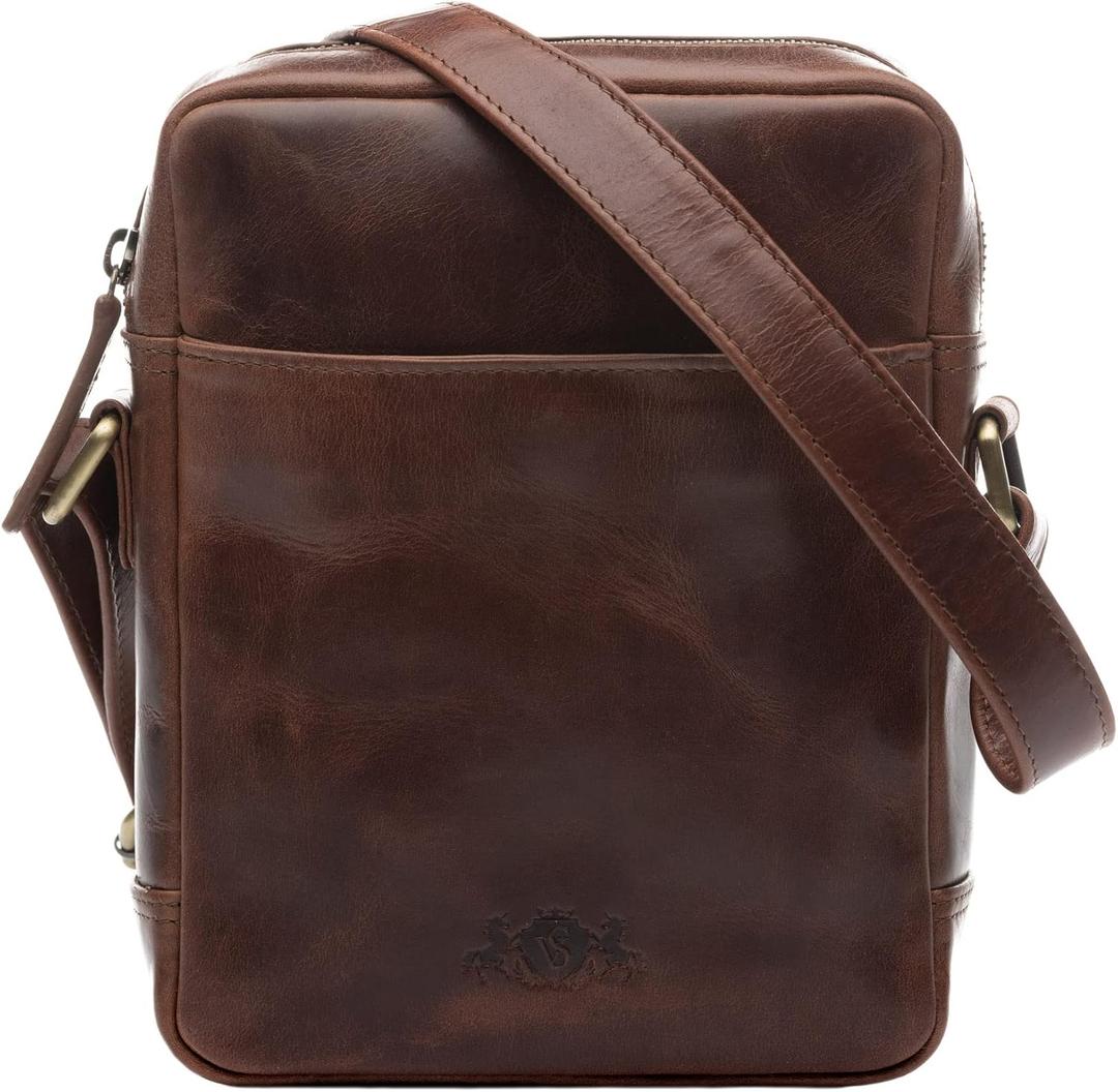 SID & VAIN messenger bag Dublin small shoulder courier bag real leather cross-body bag Unisex, Brown