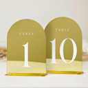 JINMURY Gold Mirror Table Numbers 1-10 with Stands, 10 Pack 5"x7" Gold Acrylic Arch Sign with Stand Gold Mirror Acrylic Arch Table Numbers for Wedding Reception