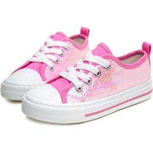 ToandonToddler Kids Sneakers Sparkle Fashion Glitter Sequins Canvas Shoes (Pink, 11)