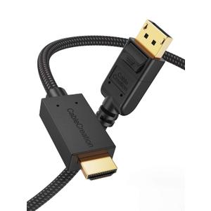 CableCreation Active DisplayPort to HDMI Cable 4K, 6FT Braided DP to HDMI Cord, Support 4K@30Hz & 3D Audio/Video Converter, Eyefinity Multi-Screen, 1.83M / Black (6FT)