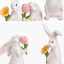 Valery Madelyn Easter Bunny Decorations for Home, Medium White Couple Rabbits Figurine Tabletop Decor, 2Pcs Cute Easter Gifts Resin Statues for Spring Holiday Indoor Party Table Centerpieces, 6"