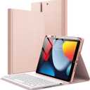 JETech Keyboard Case for iPad 10.2-Inch (2021/2020/2019 Model, 9th/8th/7th Generation) with Pencil Holder, Magnetic Detachable Bluetooth Wireless Keyboard, Soft TPU Back Stand Cover (Rose Gold)