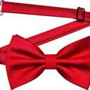 GUSLESON Mens Solid Color Double Fold Pre-tied Bow Tie and Pocket Square Cufflink Set with Gift Box