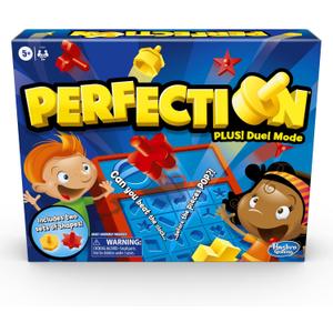 Hasbro Gaming Perfection Plus 2-Player Duel Mode Popping Shapes and Pieces Ages 5 and Up, Easter Gifts for Kids