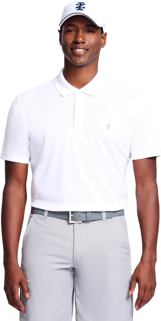 IZOD Men's Performance Golf Grid Short Sleeve Stretch Polo Shirt-Legacy (Large, Bright White)