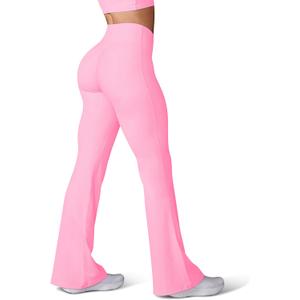 HEGALY Women's Flare Yoga Pants - Crossover Flare Leggings Buttery Soft High Waisted Workout Casual Bootcut Pants Lounge, Large, Barbie Pink