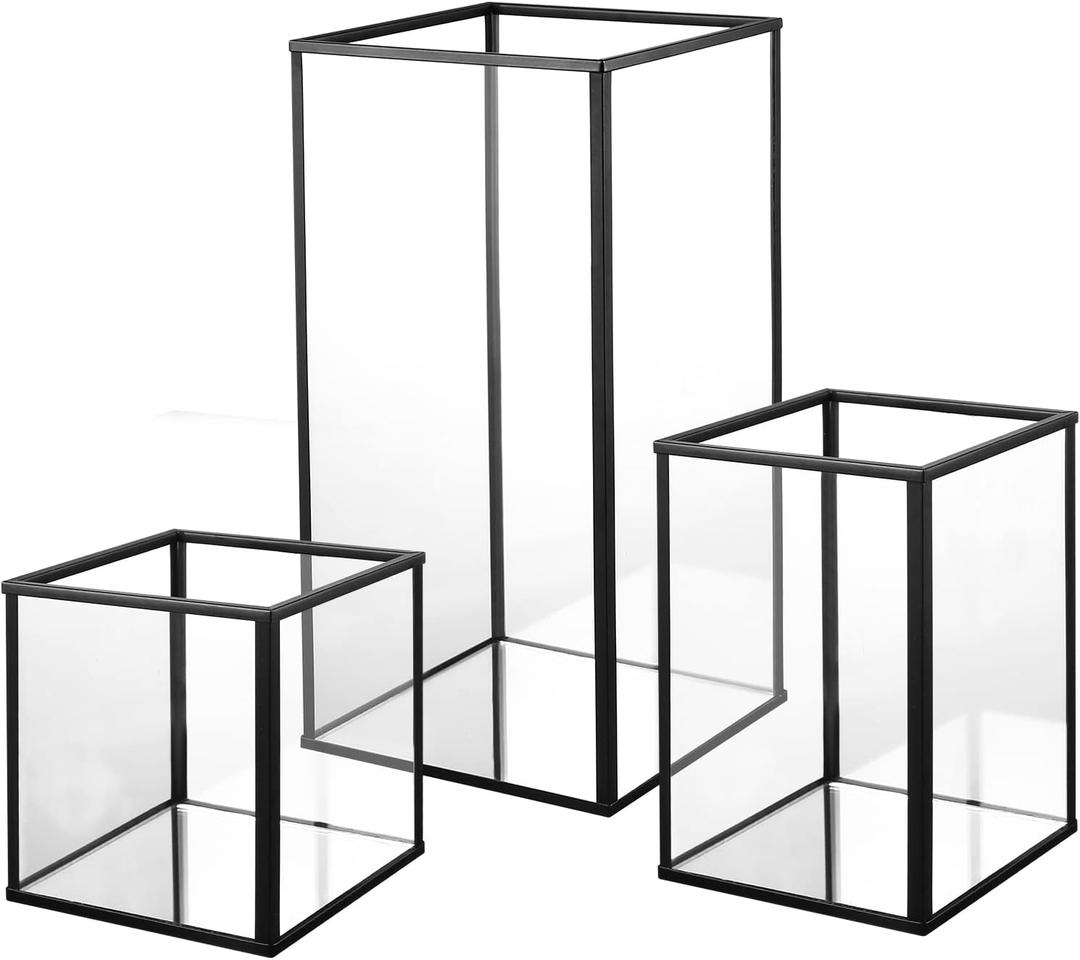 yshengood Hurricane Glass Candle Holder,Black Candle Holder 3 Pieces