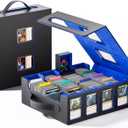 Trading Card Storage Box  3500+ Magnetic MTG Deck Box with Handle,Commander & Toploader Display, Dice Box,4 Dividers & 30 Color Labels  Fits for TCG,MTG,Yu-Gi-Oh and Sport cards(Black/Blue)