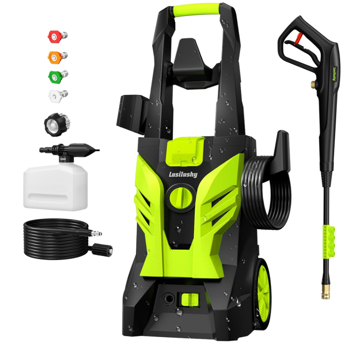 Pressure Washer, Power Washer with 4 Nozzles and Foam Cannon, High Pressure Cleaning Machine for Cars, Driveways, Fences, Patios, Home Cleaning. Green