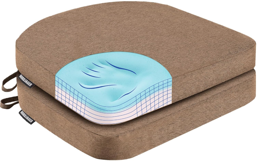 Nordjager D-Shaped Chair Cushions, 2" Thick Dining Chair Pads with Ties and Removable, Machine-Washable Cover, 17" x 16", Set of 2, Brown