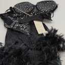Sexy Feather Rhinestone Halter Jumpsuit Backless Romper Outfit Birthday Party Dress, XL