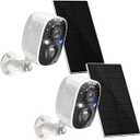 GMK Solar Security Cameras Wireless Outdoor, with Solar Panel 2K Color Night Vision Motion Detection 2-Way Talk Battery Powered WiFi Home Indoor Camera IP65 Weatherproof Cloud/SD Storage 2-Pack