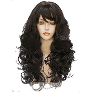 Wigs women dark brown curly wig side bang pirate wig costume wigs for women Wavy Curly 24inches Heat Resisitant Fiber Curly brown Wig Halloween Costume girl wigs for adult Women