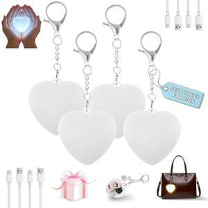 Purse Light with Heart Lamp Handbag Keychain for Inside Bag Smart Sensor Night Flashlight for Women, Shaped Glowing Love Wallet Light, Touch Compact Led Mini Lamp USB Rechargeable (4 PCS)