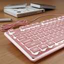 SEUNKWANG Wired Backlit Keyboard, Aesthetic Full Size Computer Keyboard with Pudding Keycaps, Aluminum Metal Panel, Quiet USB Keyboard for Windows PC, Desktop, Pink