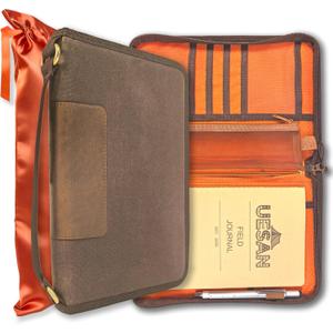 A5 Zippered Field Journal Cover with Detachable Strap, Waxed Canvas  Leather Accent Notebook Organizer Case with Pen Holder, Includes 5.8 x 8.3 Refill, for Work, Business, Travel, Sketching, Brown