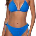 Zonsaoja Women String Bikini Set Halter Side Tie Two Piece Swimsuit Triangle Bathing Suits (Medium, Blue)