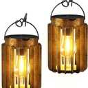 Solar Lanterns Outdoor Waterproof, Brighter Up to 12 Hrs Outdoor Hanging Solar Lights, Outside Hanging Lanterns for Garden Porch Patio Yard Decor, Gifts for Women Mom Father 2 Pack