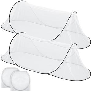 2 Pcs Large Pop up Mosquito Tent Portable Foldable Mosquito Bug Net for Bed Camping Travel Patio Outdoor 78 * 31 * 22 Inch Bug Netting Mesh Tent Canopy for Adults Baby Bedroom (White)