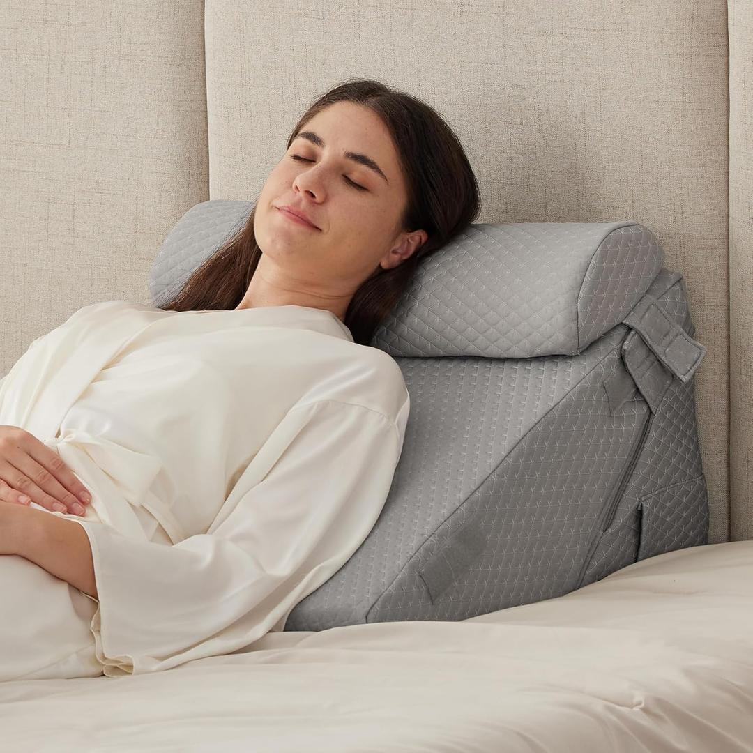 Ruqmuis 3PCS Orthopedic Bed Wedge Pillow Set for Sleeping, Wedge Pillow for Back Pain Relief, 10-in-1 Adjustable Bed Wedge Pillow Post Surgery, Triangle Pillow for Acid Reflux Snoring Gerd, Grey