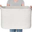 MEGASKET 108L Extra Large Storage Basket, 25" x 16" x 16" White Blanket Basket Living Room, Oversized Cotton Rope Blanket Storage, Woven Kids Dog Toy Bin Box Organizer, Laundry Shoes Towel Bin, White