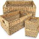Wicker Basket Set of 3, Seagrass & Hyacinth Storage Baskets with Handles | MULTI-ROOM STORAGE — 3 nesting wicker baskets organize blankets, pantry goods, linens, toys and everyday essentials.