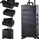 Stagaint Rolling Makeup Case 4 IN 1 Cosmetology Case on Wheels Salon Case Makeup Organizer Box with Wheels Cosmetic Travel Case Nail Tech Storage Traveling Trunk Box All-Black Diamond 13.4"L x 9.7"W x 30.5"H