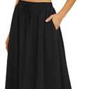 Yincro Women's Flowy Maxi Skirt Summer Pleated High Waisted Casual Long Skirts with Pockets (Black, 2XL)