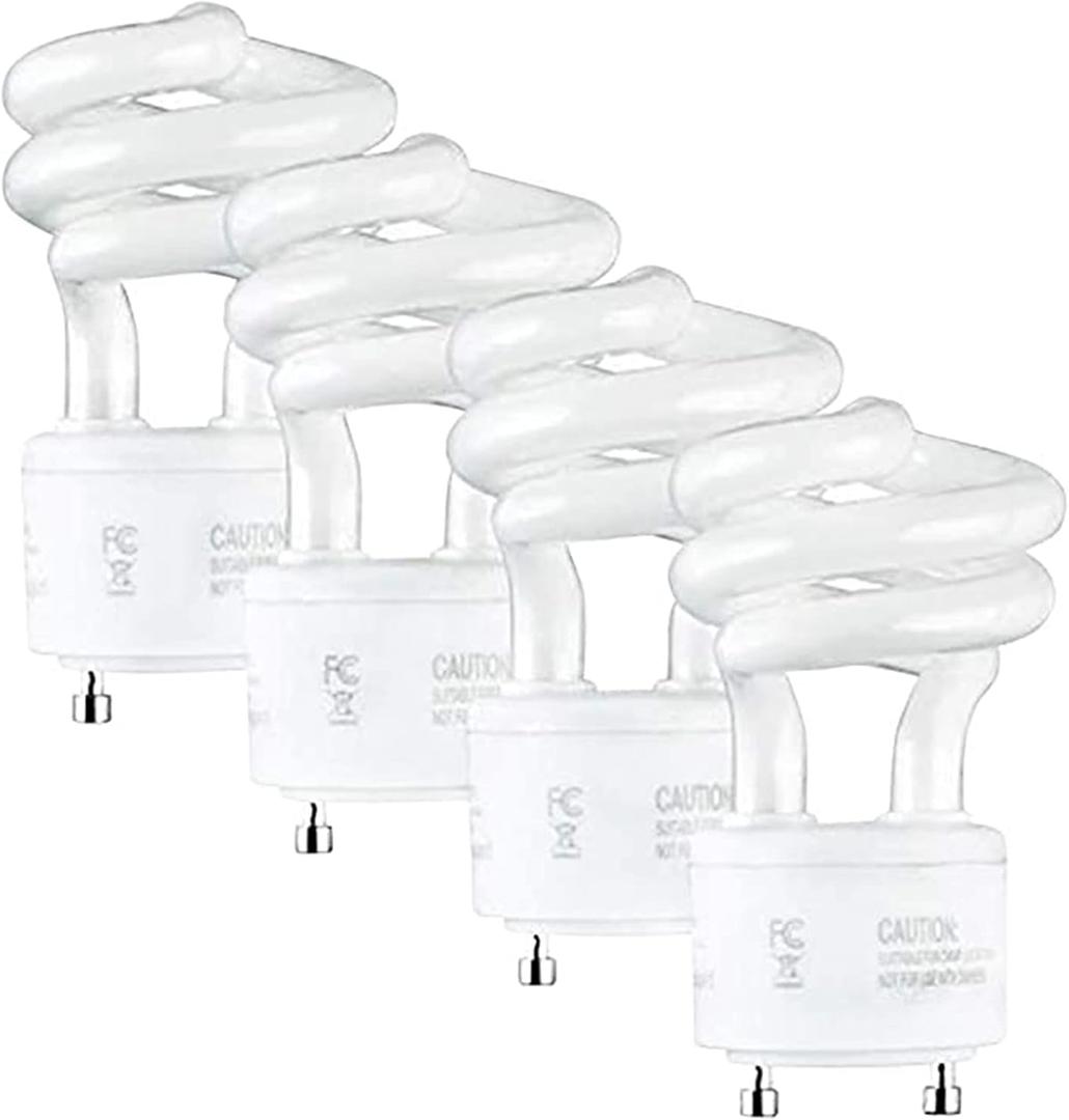 13Watt T2 Spiral CFL GU24 2 Prong Light Bulb Base 2700K 900lm -UL Approved 120v 60Hz Light Bulb- Mini Twist Lock Spiral -Self Ballasted Compact Fluorescent -Warm White Light 4pack