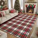 Breling Christmas Area Rug 4x6 Feet Xmas Red Buffalo Plaid Soft Washable Christmas Rug Non-Slip Xmas Decorative Floor Carpet for Living Room Bedroom Dining Room Kitchen Bathroom Hallway