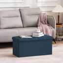 YOUDENOVA 30 Inches Folding Ottoman with Storage, Footrest Seat Support 350lbs, Bench for Living Room Bedroom, Linen Fabric Blue, 15"D x 30"W x 15"H