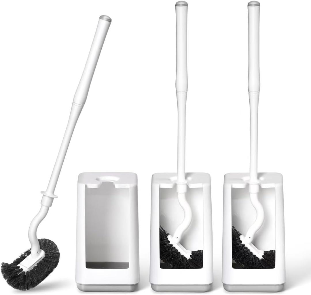 Toilet Bowl Brush and Holder 3 Pack Sturdy Plastic Long Handled Toilet Brushes for Bathroom with Ventilated Base Easy to Assemble for Deep Cleaning (White 3)