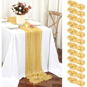 12 Packs Gold Table Runner, Charming Cheesecloth Table Runner 17 x 108inch, Gauze Boho Wedding Decoration Rustic Sheer Fabric Cheese Cloth Table Runners for Wedding Party Bridal Shower