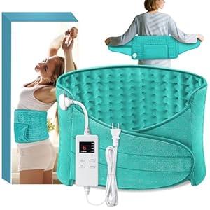 Heating Pad Back Pain Relief Electric Heating Pad for Period Cramps Lower Back Neck Shoulders Pain Relief 6-Hour Auto Off 12x24 Heated Pad + 20" Belt 4 Timer 6 Heat Level Wrap (Turquoise)