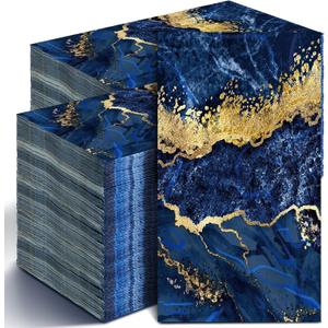 Geyoga 200 Pcs Marble Guest Napkins 2 Ply Disposable Guest Bathroom Paper Blue Gold Decorative Napkins Marbleized Hand Towels for Home Bathroom Kitchen Party Table Decor