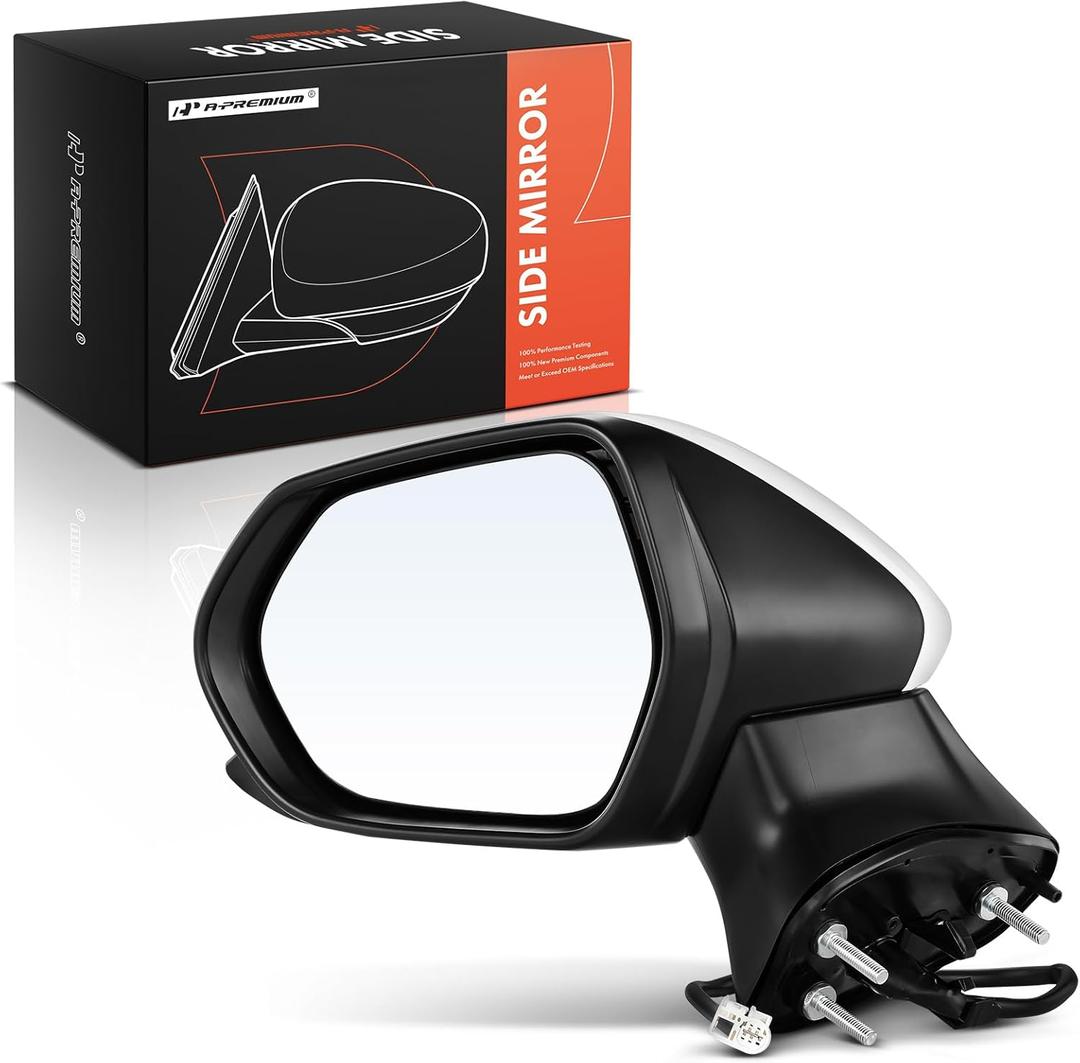 A-Premium Driver Side Power Door Mirror Compatible with Toyota Camry 2018 2019 2020 2021 2022 - Manual Folding Outside Rear View Mirror White (Paint To Match)