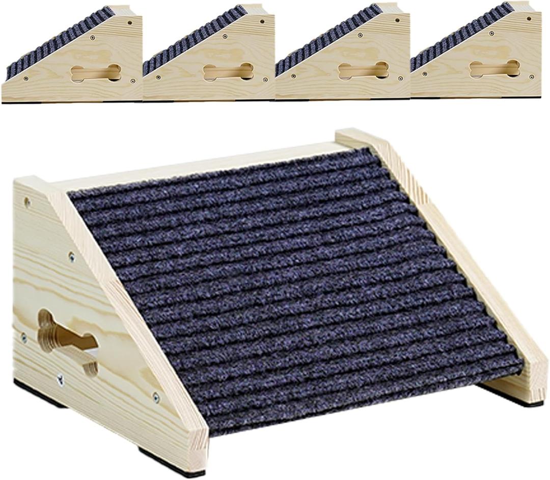 Dog Ramps for Stairs, Wooden Pet Ramp Stairs for Small Medium Dogs, Non-Slip Dog Pet Steps for Any Staircase, Stair Ramp for Injured Dogs with Anti-Slip Strip, 4 Pack Dog Ramps for Stairs, Wooden Pet Ramp Stairs for Small Medium Dogs, Non-Slip Dog Pet Steps for Any Staircase, Stair Ramp for Injured Dogs with Anti-Slip Strip, 4 Pack