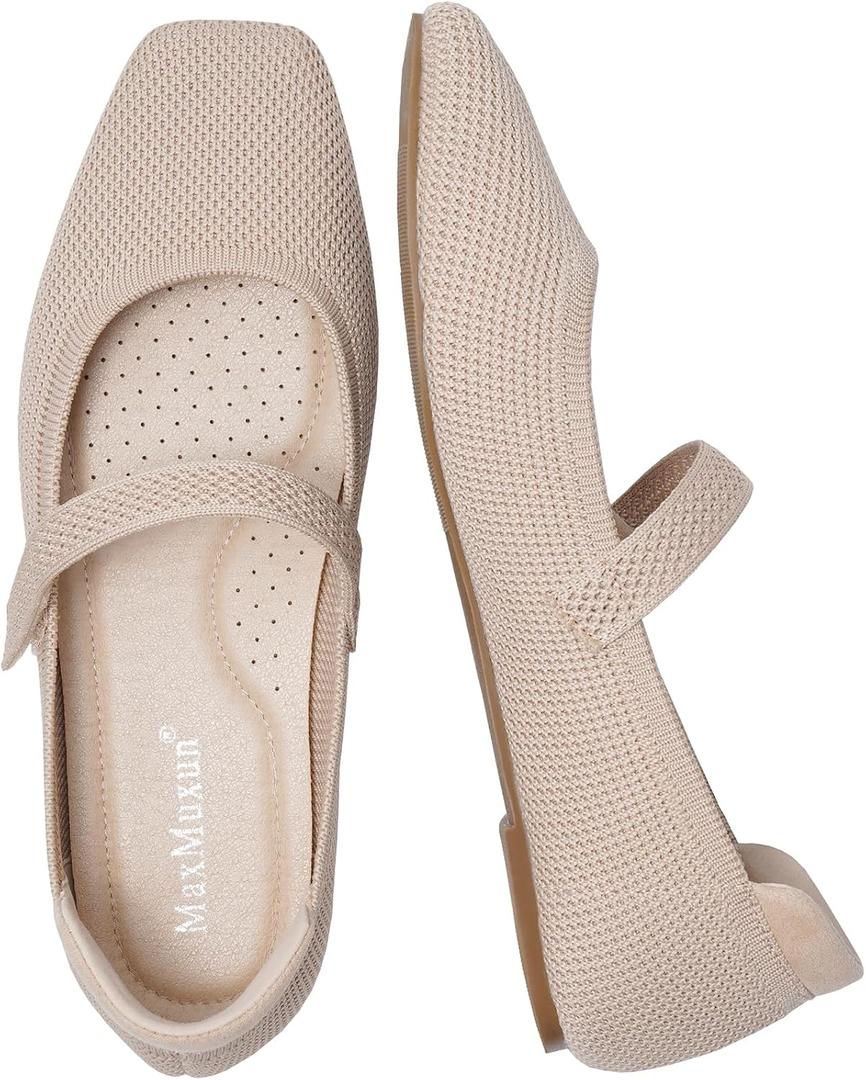 MaxMuxun Women's Ballet Flats Square Toe Mary Jane Shoes Women Arch Support Comfortable Walking Shoes Knit Ballerina Flats for Casual Office Dressy Business 8.5