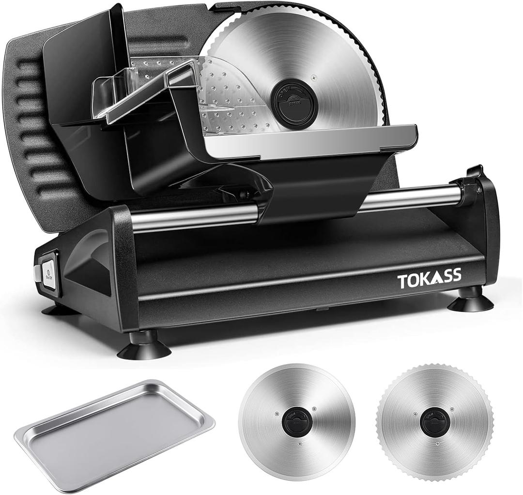 200W Meat Slicer Machine for Home Use,Deli Slicer with 2 Removable 7.5'' Stainless Steel Blades,Adjustable Dial for 0-15mm,Electric Food Slicer for Meat,Bread,Easy to Clean (Black)