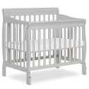 Dream On Me Aden 4-in-1 Convertible Mini Baby Crib, GREENGUARD Gold & BSA Certified, Sustainable Pinewood, Non-Toxic Finish, 3 Mattress Heights, Converts to Mini Day & Twin-Size Bed - Grey