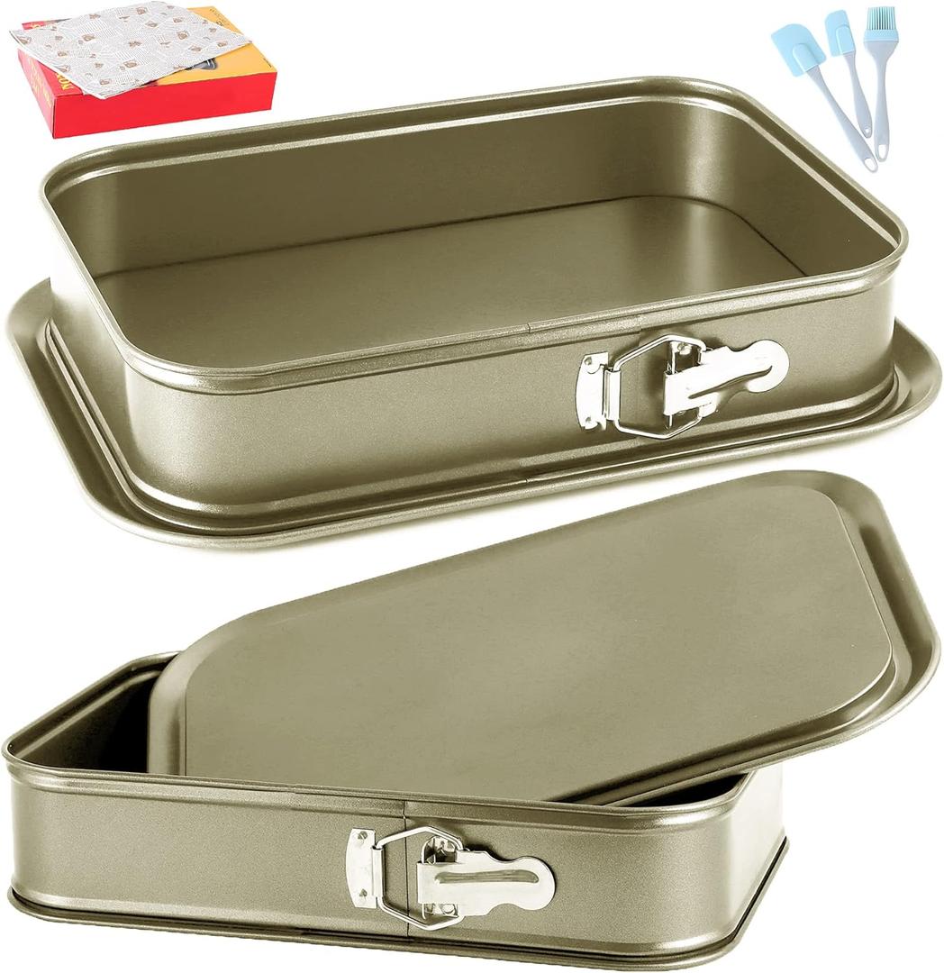 Kenond Large Springform Cake Pan, 14 x 11-Inch Rectangle Cheesecake Pan, Tiramisu Bakeware with 50Pcs Wax Paper, 5Pcs Spatula Set, Non-Stick Baking Pan Mold Leakproof