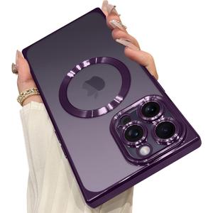 OOK Magnetic Case Made for iPhone 14 Pro Max (6.7 Inch) (Compatible with MagSafe) Clear Phone Cover with Screen Protector Soft TPU Anti-Scratch Shockproof Protective Case for Women Men - Purple