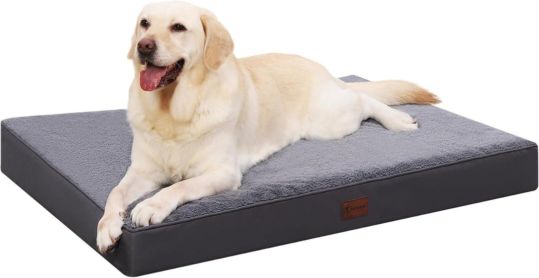 MIHIKK Waterproof Dog Beds Large Sized Dog Orthopedic Dog Beds for Crate with Removable Washable Cover Egg-Crate Foam Pet Pad Mat with Anti-Slip Bottom, 41x27 Inch, Grey