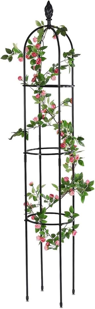 Garden Trellis for Climbing Plants, Heavy Duty Strong Tubular Plant Cage Metal Garden Trellis Plant Support for Climbing Vines for Flowers Vegetable Fruits Vines Support,Black